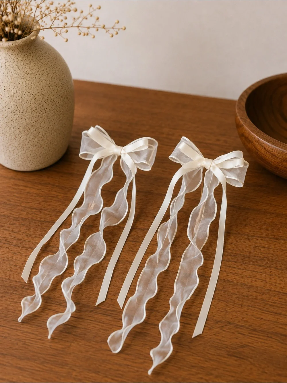 Target White Organza Ribbon Bow Hair Clips Pair